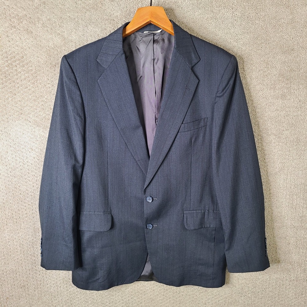 Dawahares Jacket Mens 40L Gray Striped Blazer Two Button Suit Coat USA Made